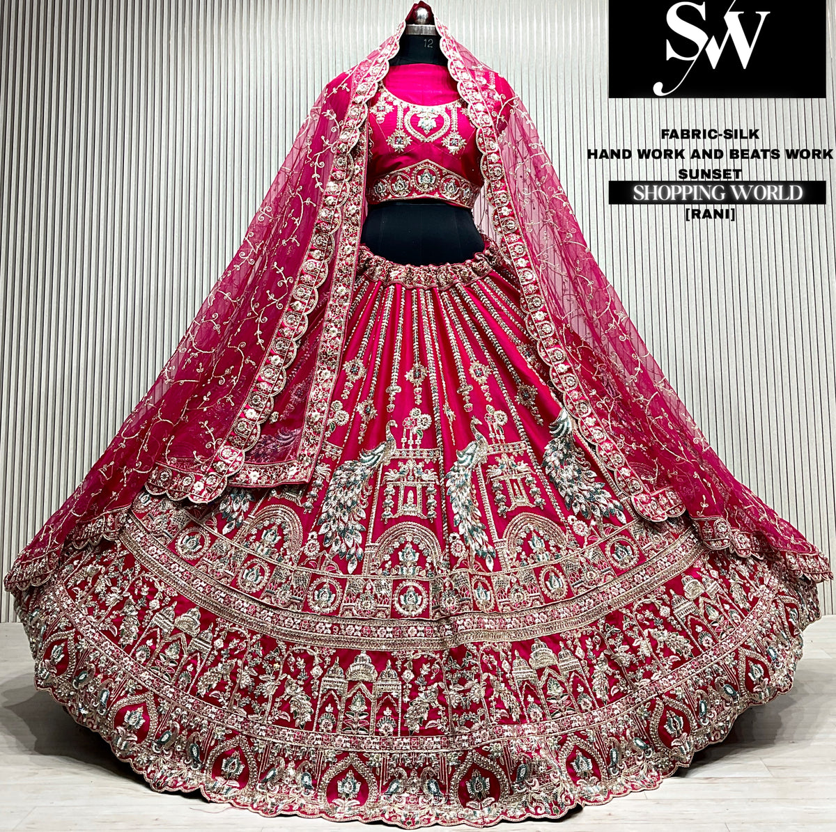 Maroon velvet bridal double dupatta Lehenga