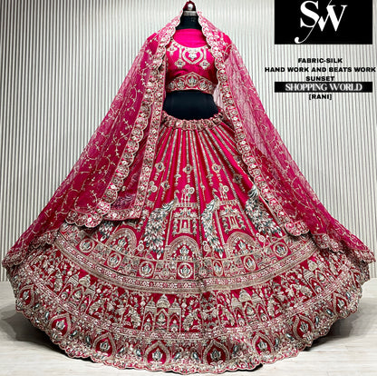 Maroon velvet bridal double dupatta Lehenga