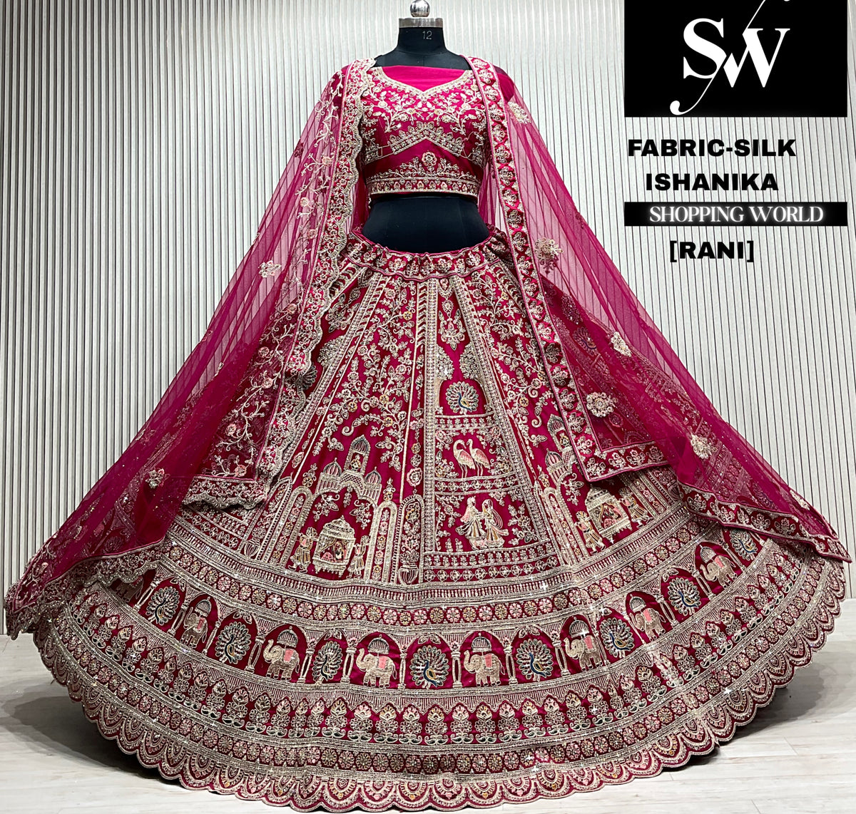 Red velvet bridal double dupatta Lehenga