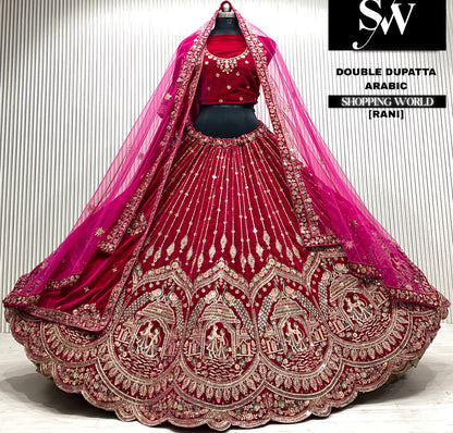 D.maroon velvet bridal double dupatta Lehenga