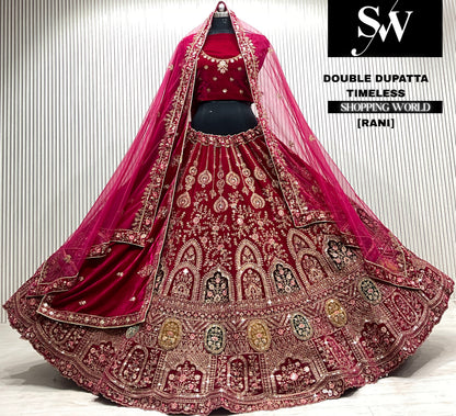 D.maroon velvet bridal double dupatta Lehenga