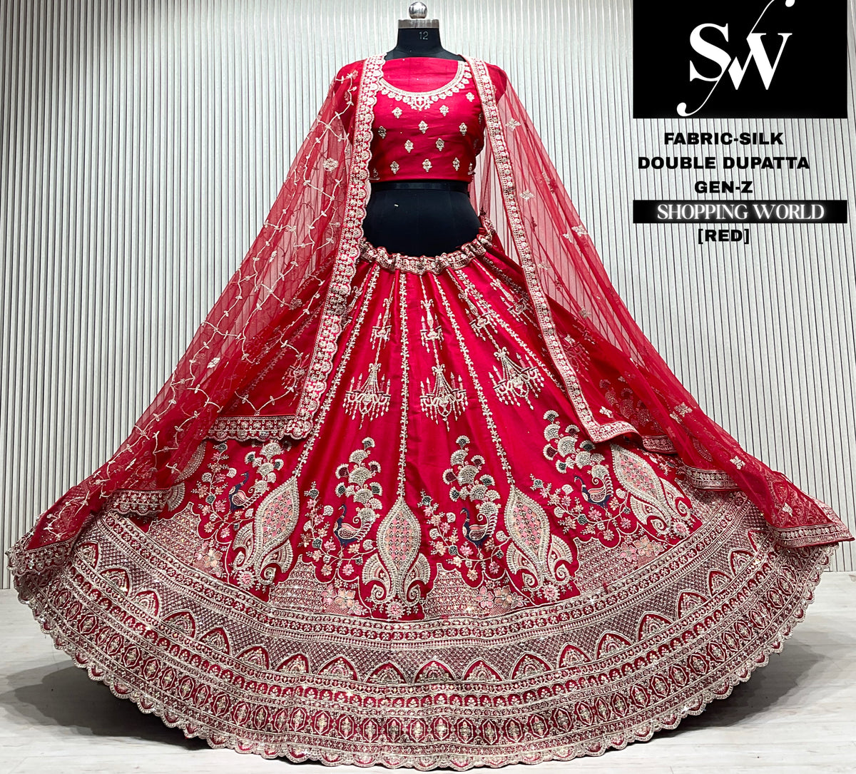 Rani pink silk bridal double dupatta Lehenga