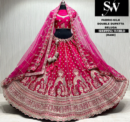 Maroon silk bridal double dupatta Lehenga