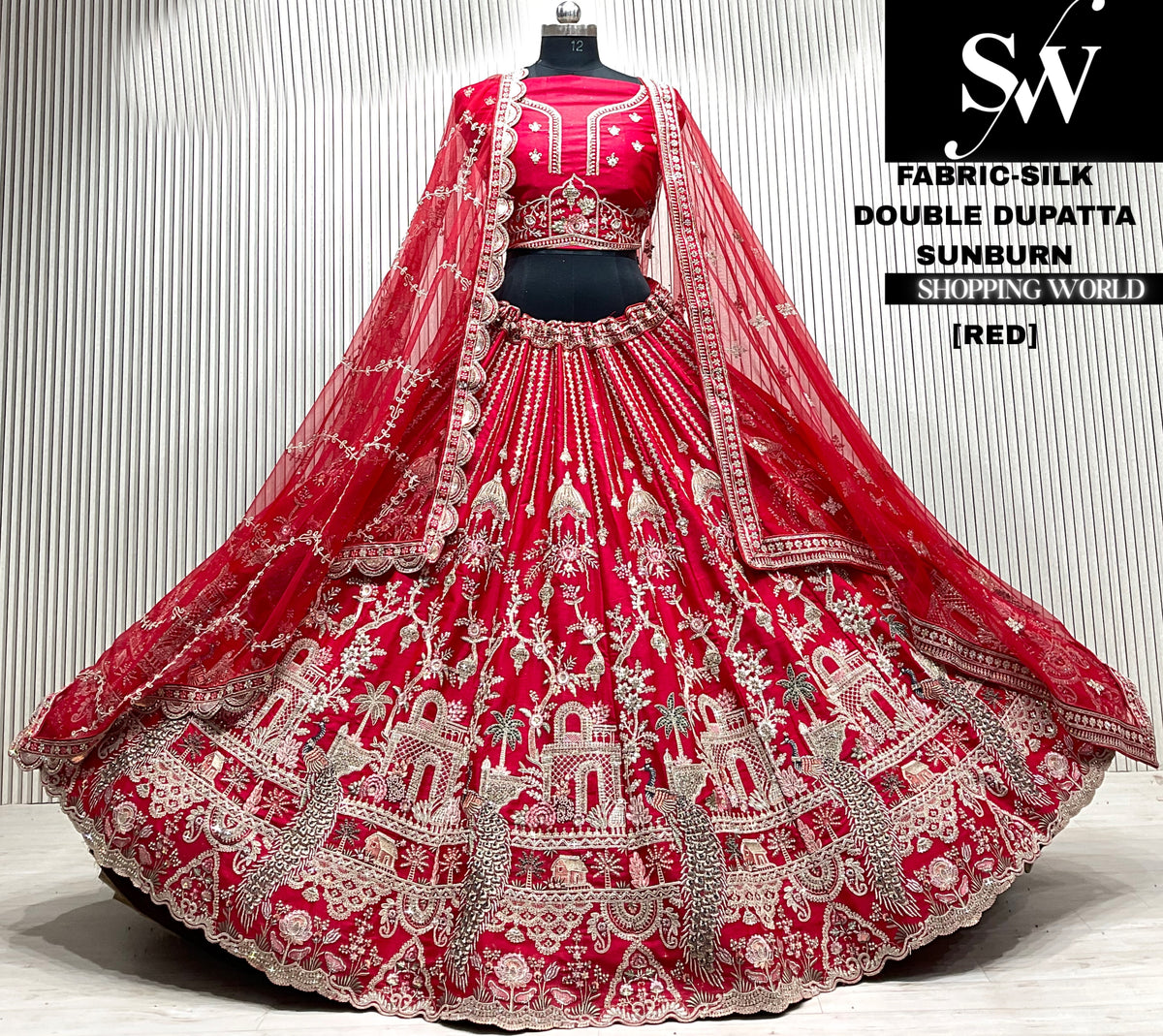 Red double dupatta Lehenga