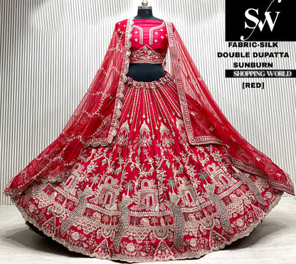 Red double dupatta Lehenga