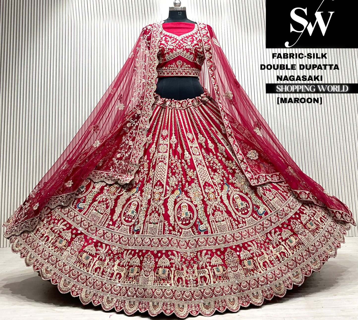 Maroon double dupatta Lehenga