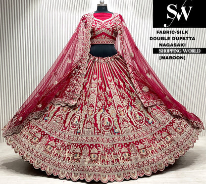 Maroon double dupatta Lehenga