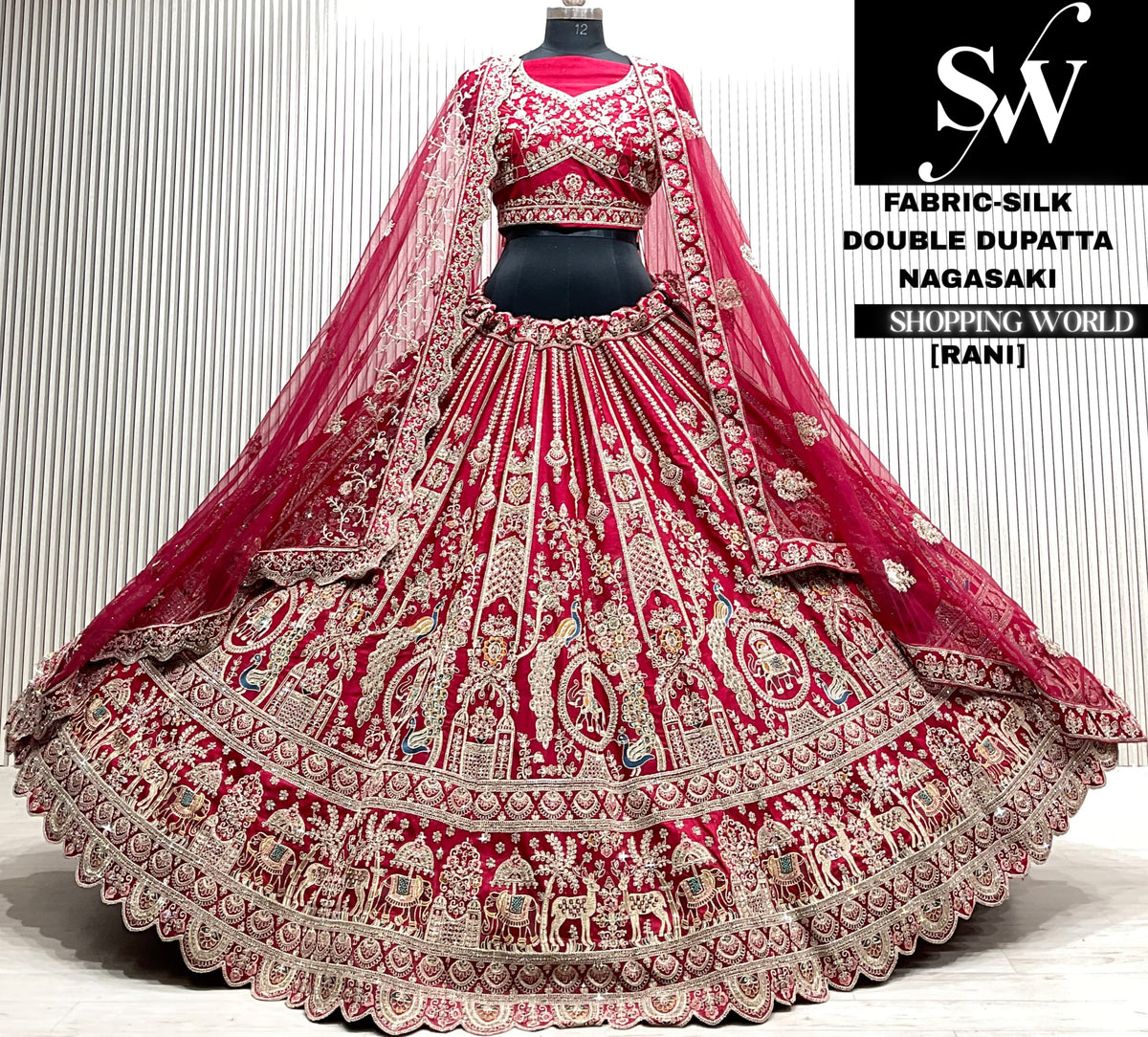 Maroon double dupatta Lehenga