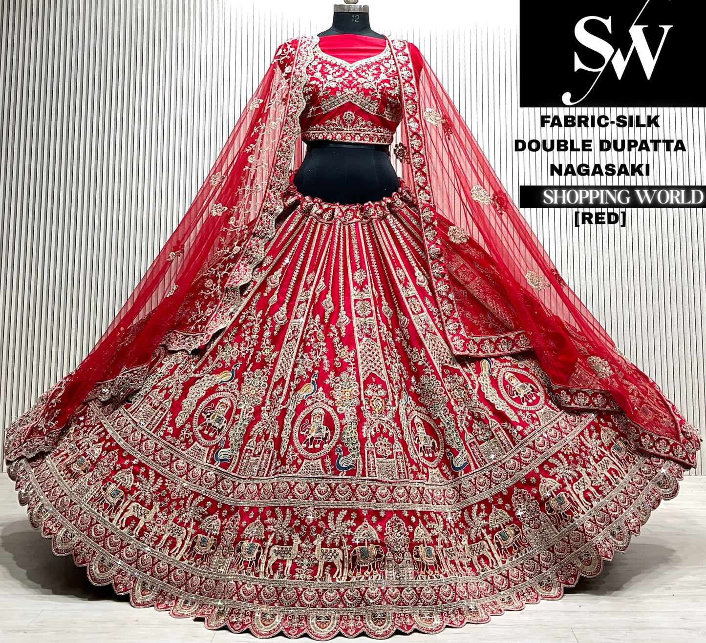 Maroon double dupatta Lehenga