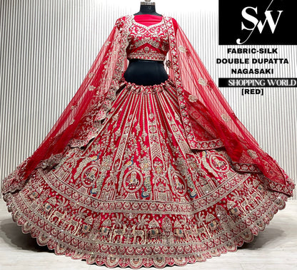 Maroon double dupatta Lehenga