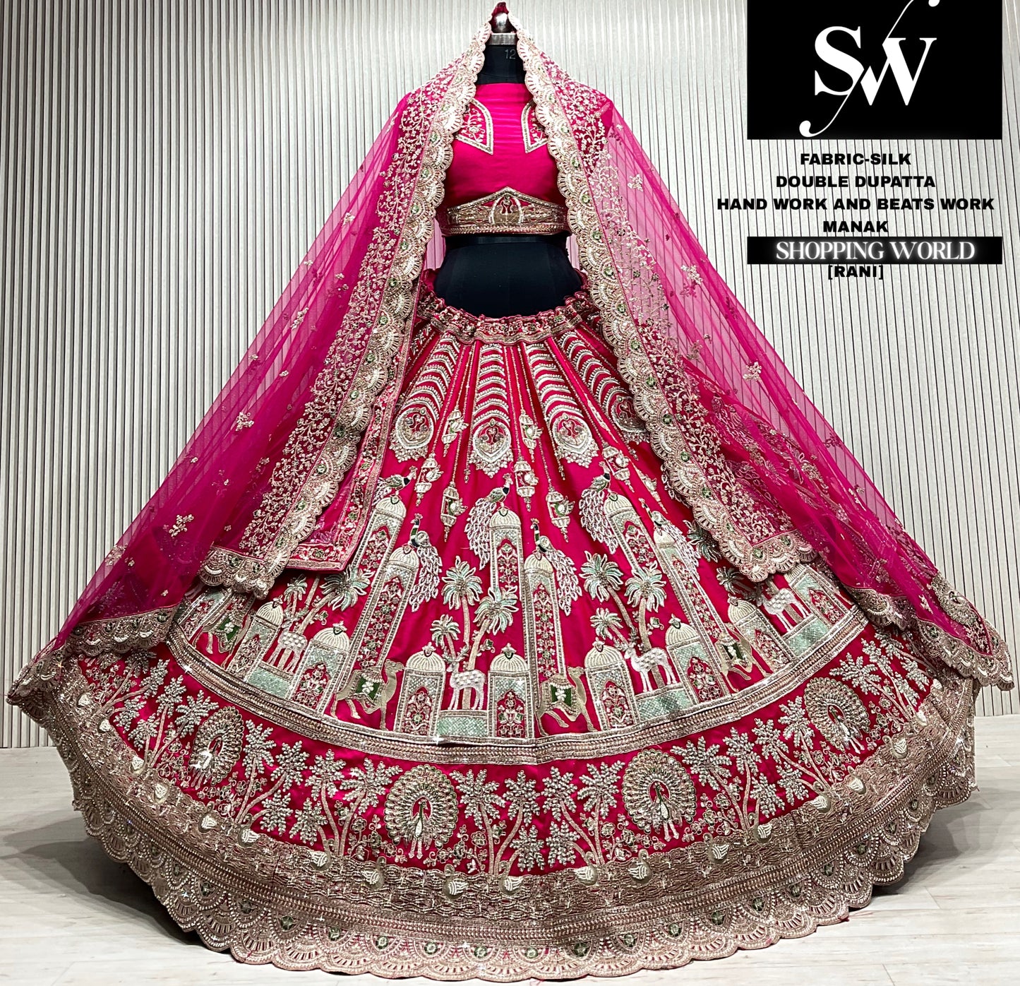 Red silk double dupatta Lehenga