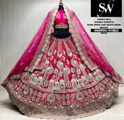 Red silk double dupatta Lehenga