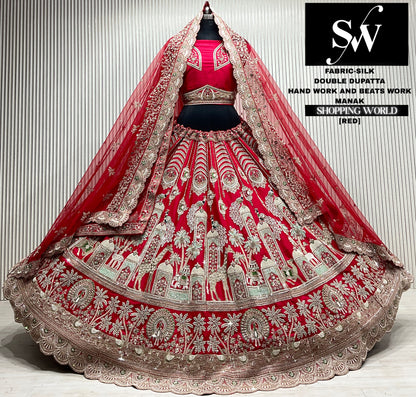 Red silk double dupatta Lehenga