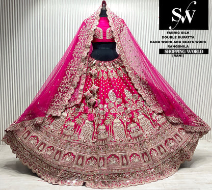 Maroon silk double dupatta Lehenga