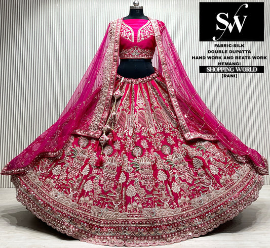 Red silk double dupatta Lehenga