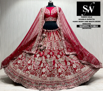 Maroon silk double dupatta Lehenga