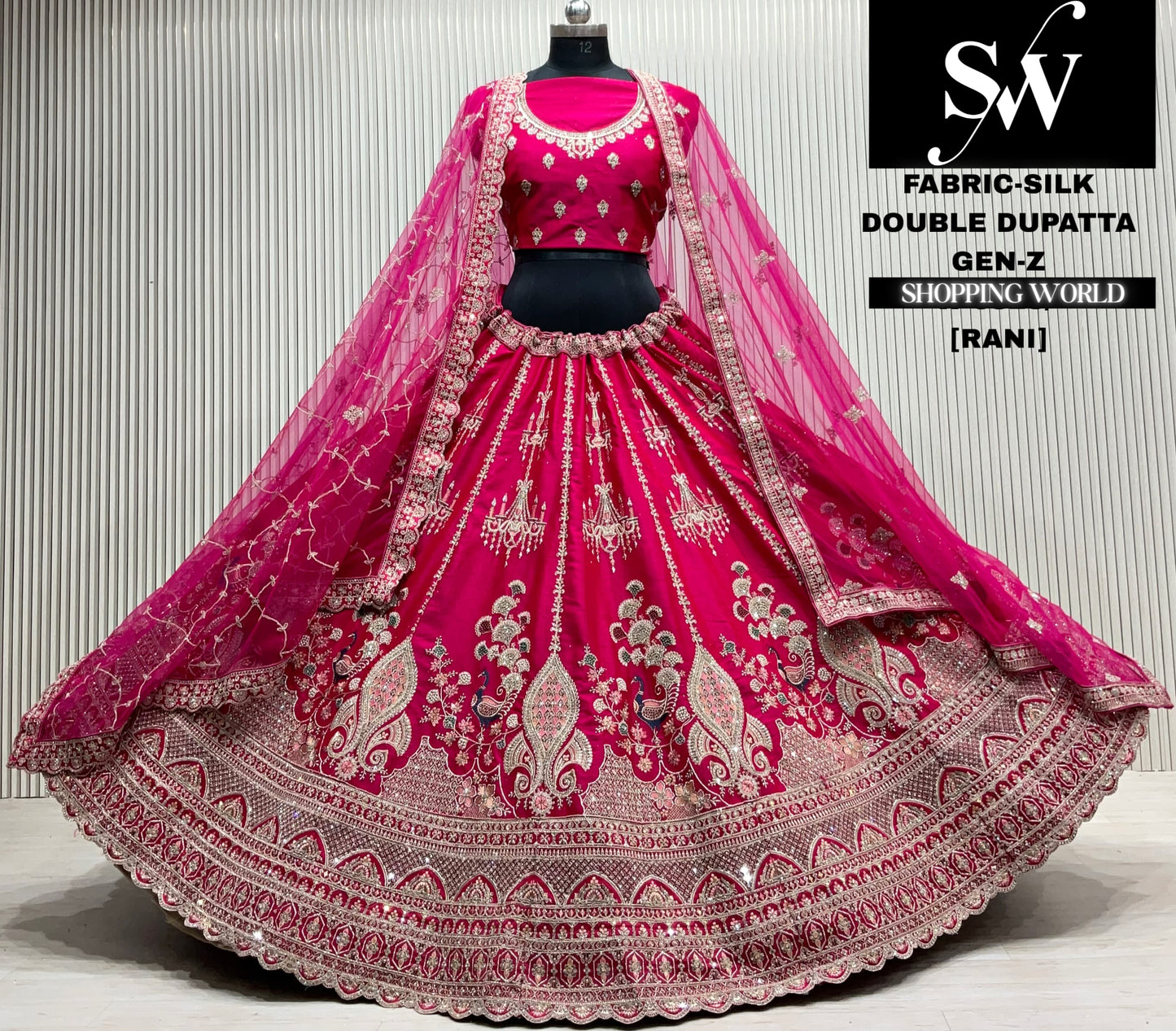 Maroon silk double dupatta Lehenga