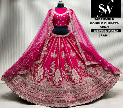 Maroon silk double dupatta Lehenga