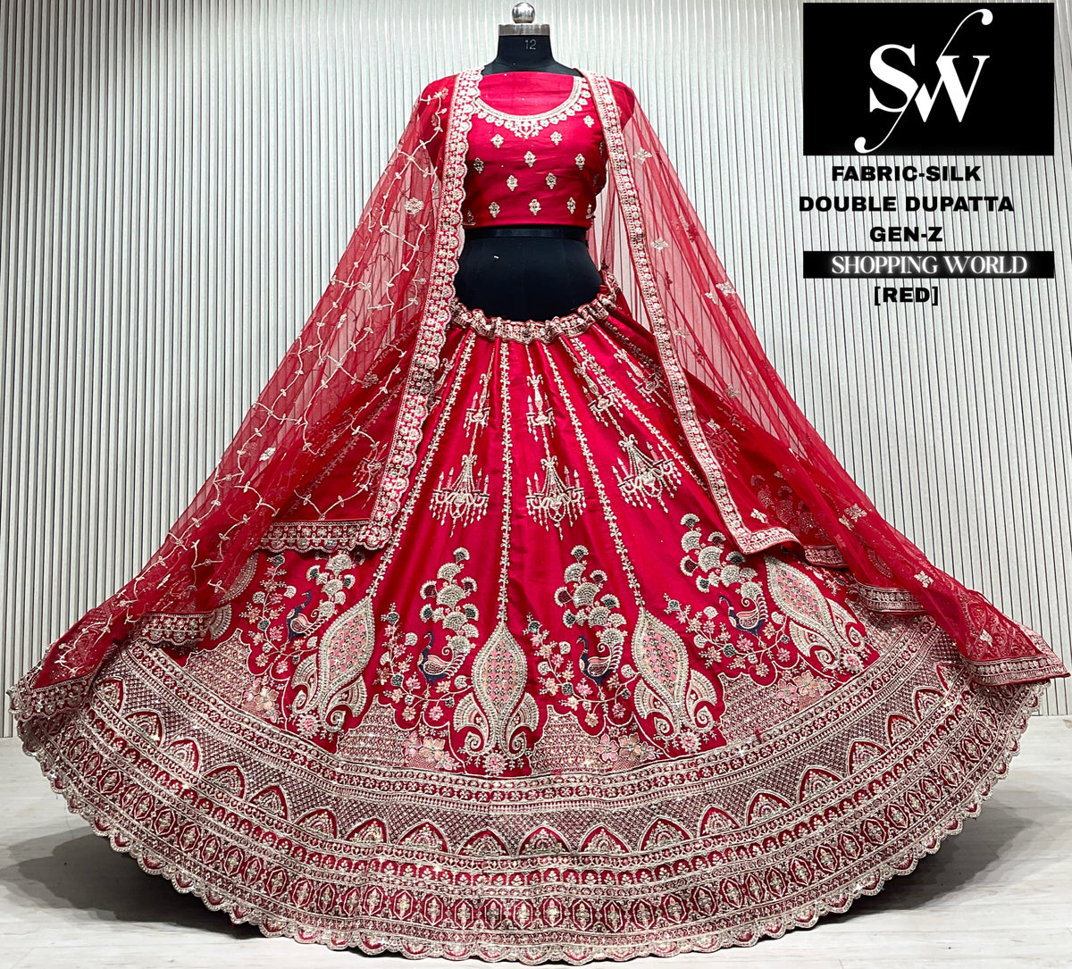 Maroon silk double dupatta Lehenga