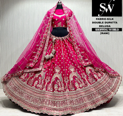 Maroon silk double dupatta Lehenga