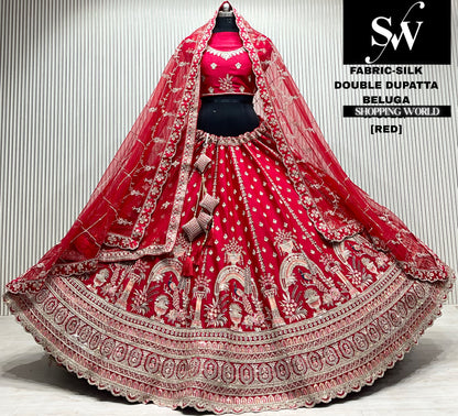 Maroon silk double dupatta Lehenga