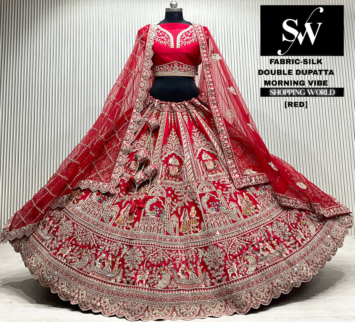 Maroon silk double dupatta Lehenga