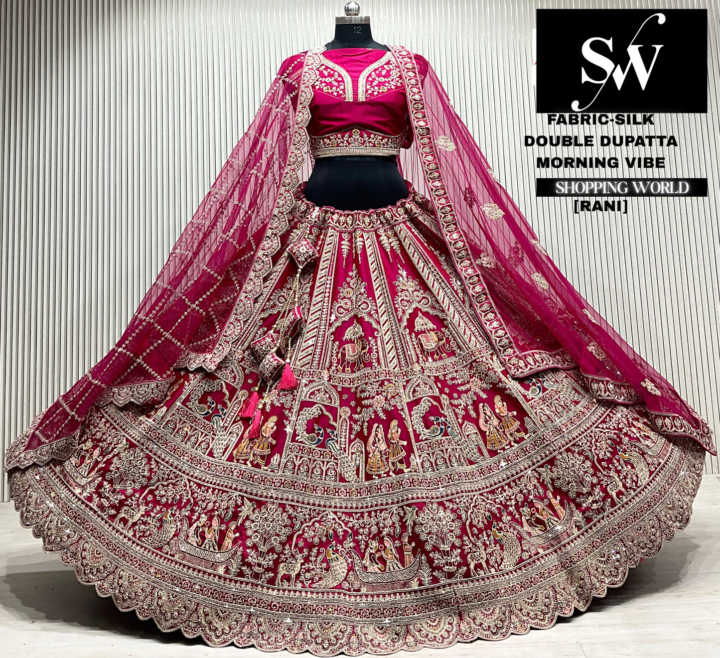 Maroon silk double dupatta Lehenga