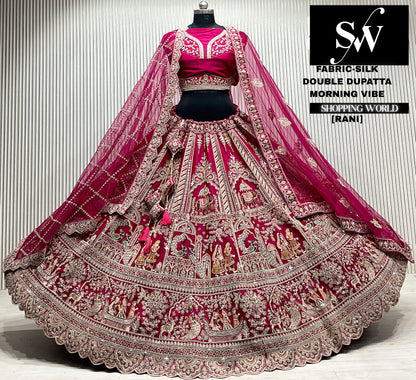 Maroon silk double dupatta Lehenga