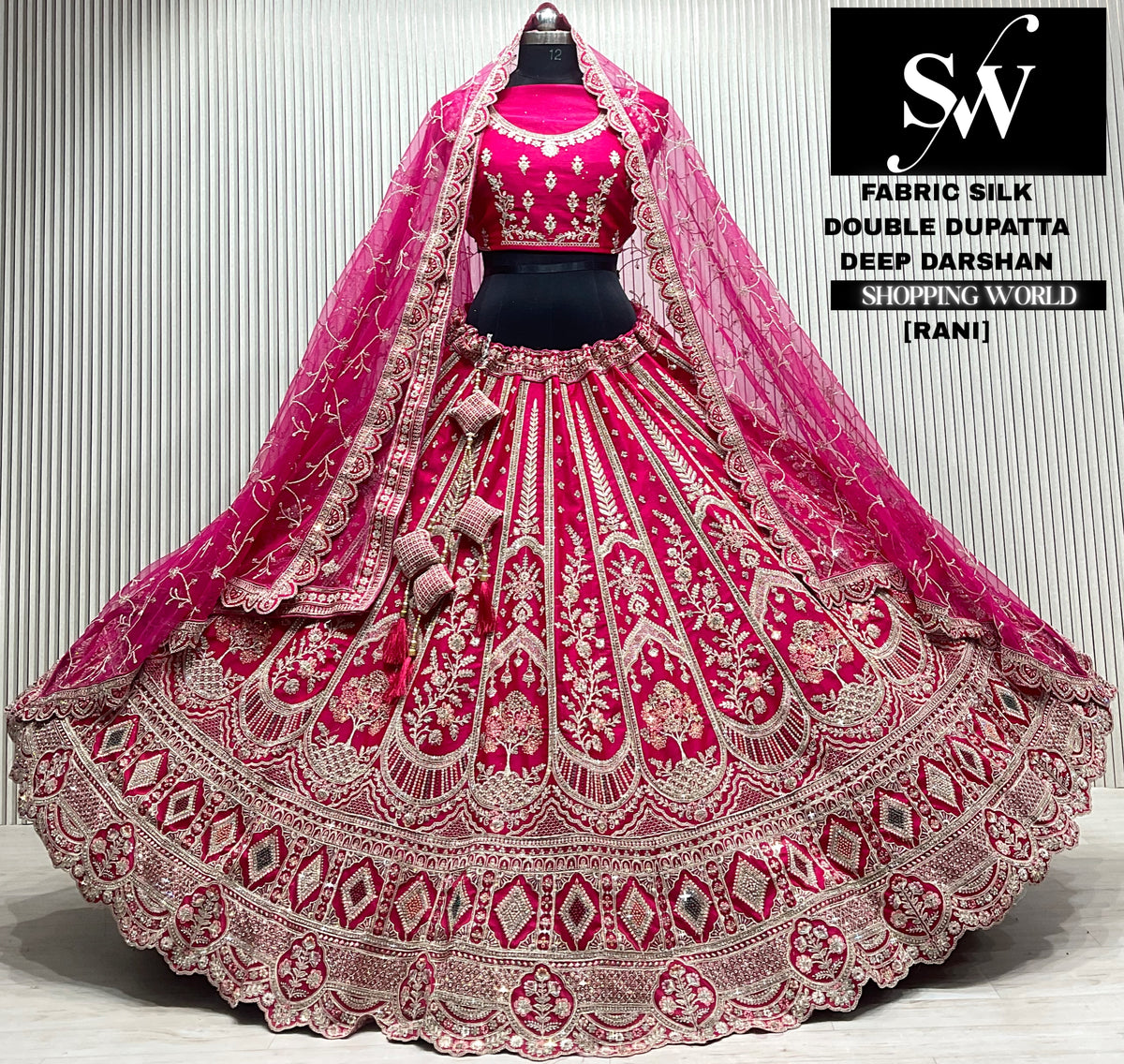 Red silk double dupatta Lehenga