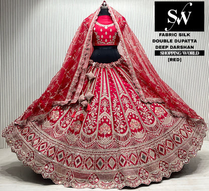 Red silk double dupatta Lehenga