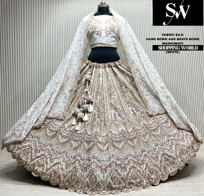 White silk crop top Lehenga