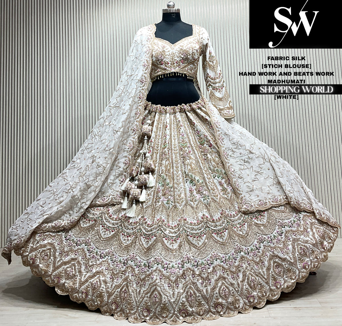 White silk crop top Lehenga