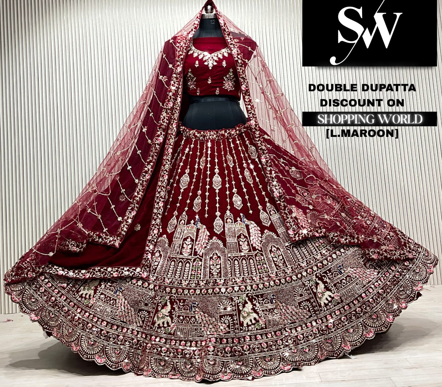 L.maroon double dupatta Lehenga