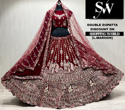 L.maroon double dupatta Lehenga