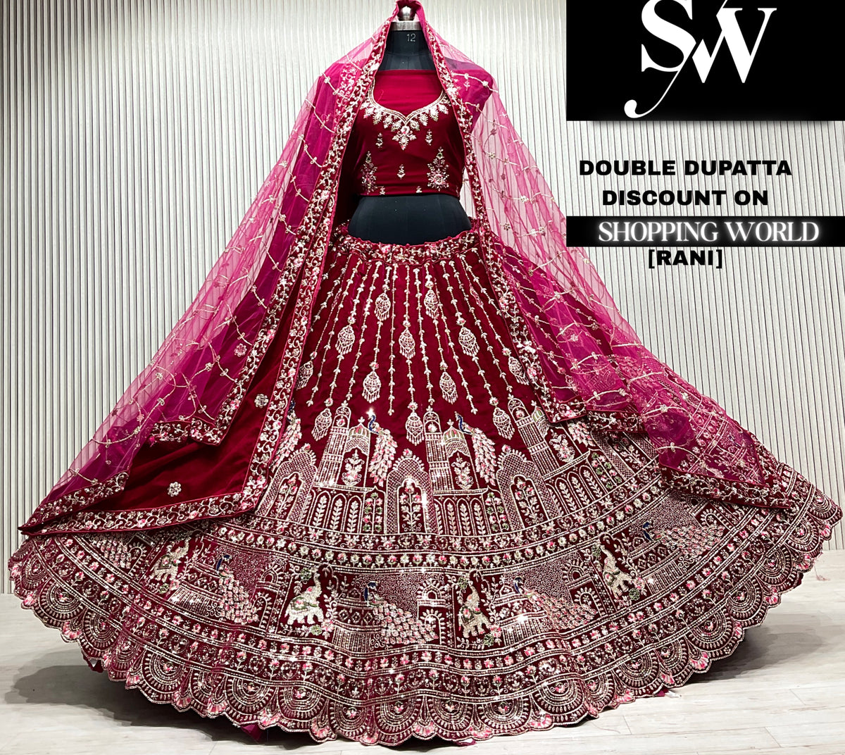 L.maroon double dupatta Lehenga