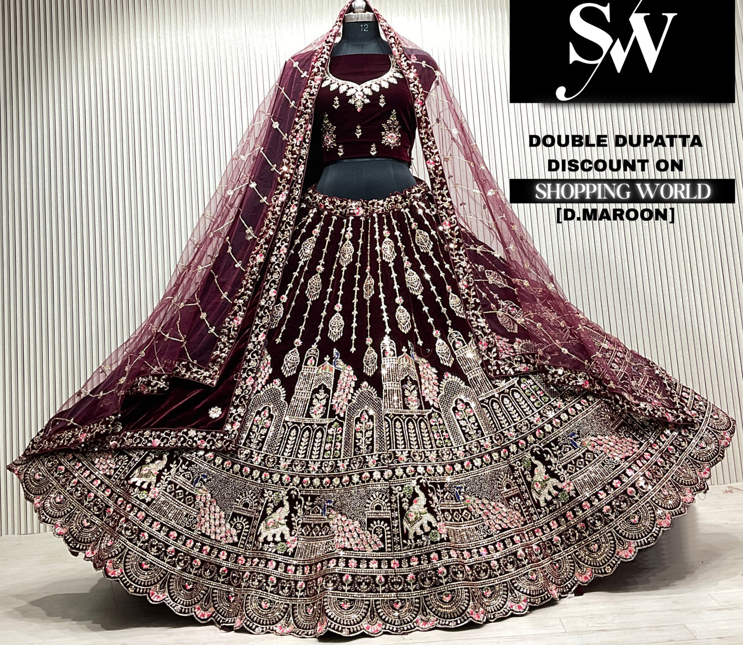L.maroon double dupatta Lehenga