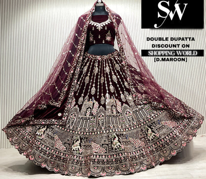 L.maroon double dupatta Lehenga