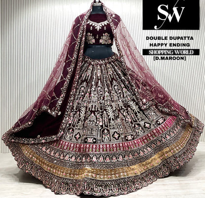 L.maroon double dupatta Lehenga