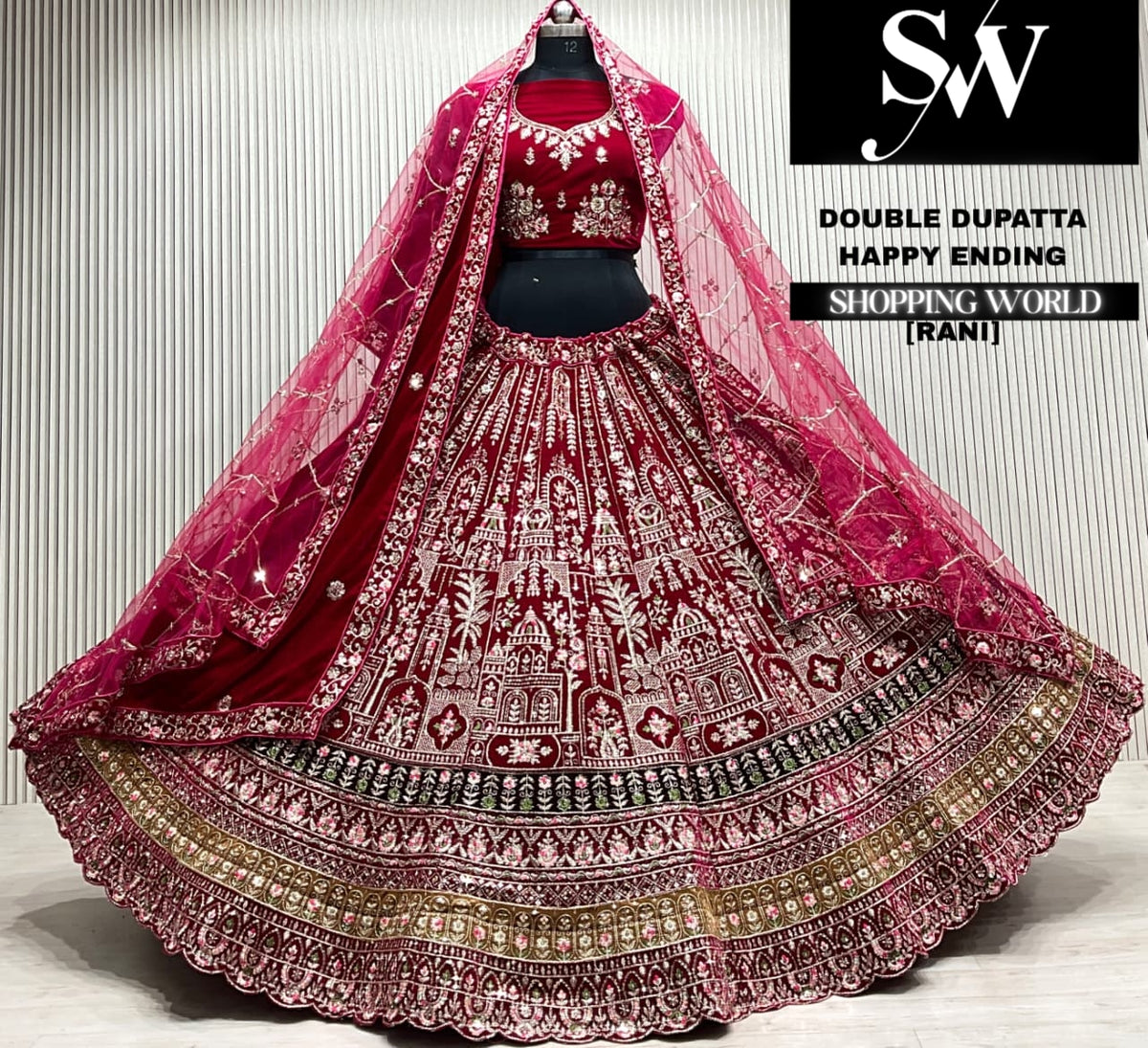 L.maroon double dupatta Lehenga