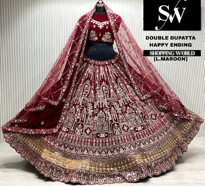 L.maroon double dupatta Lehenga