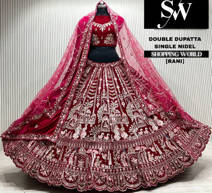 L.maroon double dupatta Lehenga