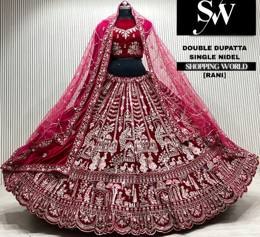 L.maroon double dupatta Lehenga