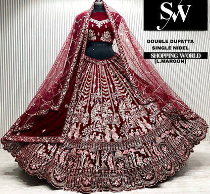 L.maroon double dupatta Lehenga