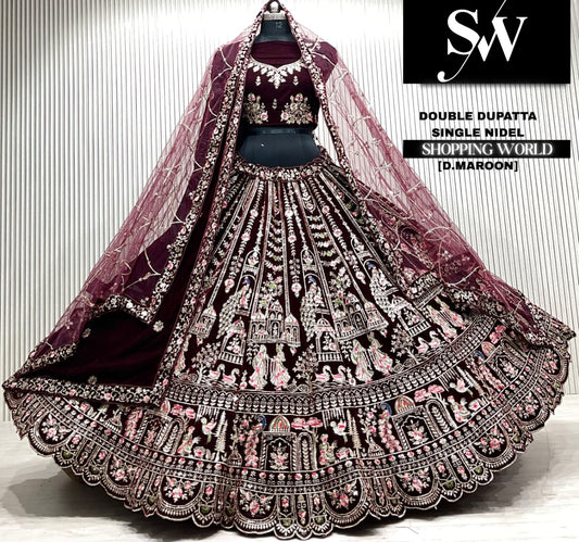 D.maroon double dupatta Lehenga