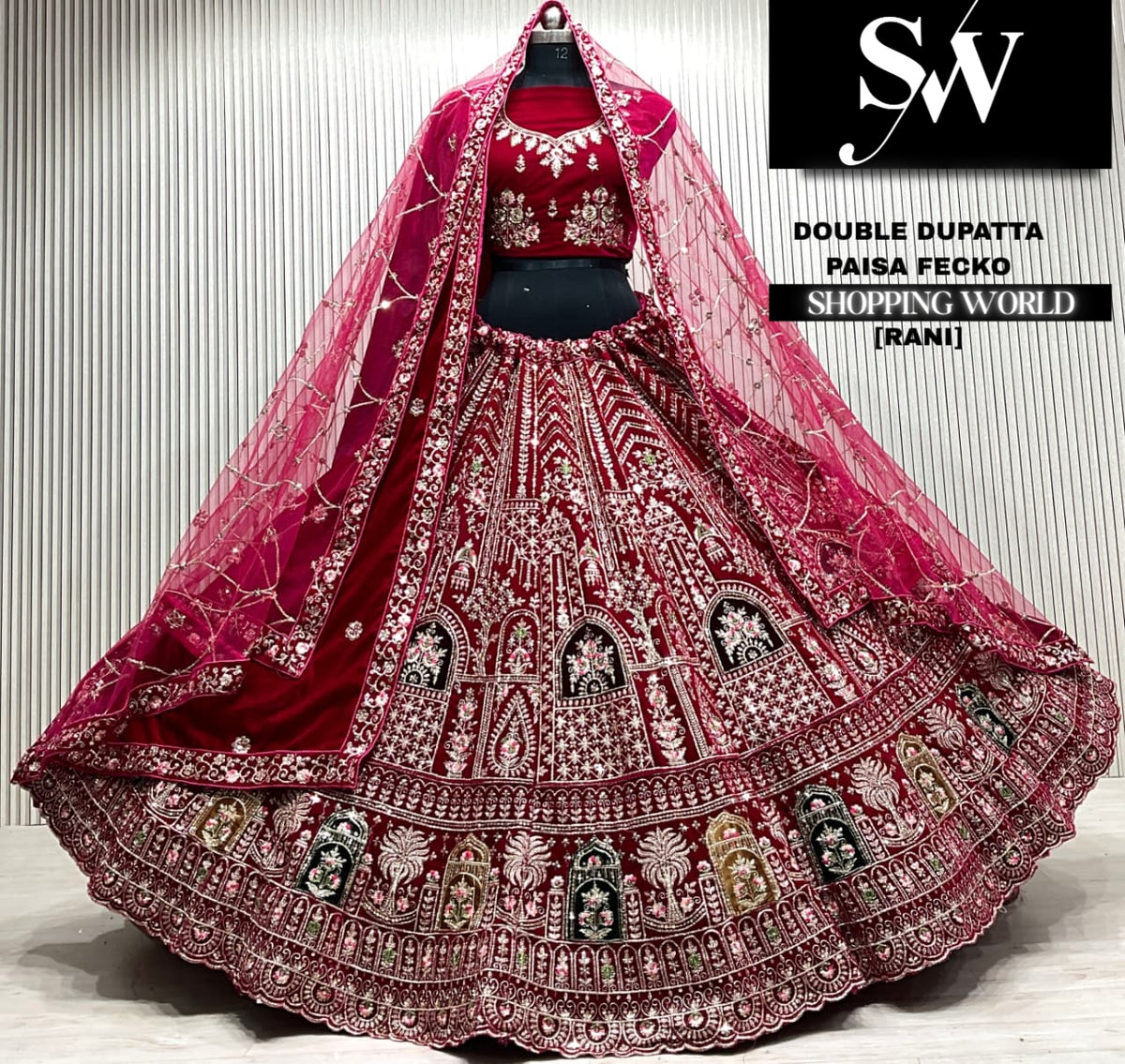 L.maroon double dupatta Lehenga