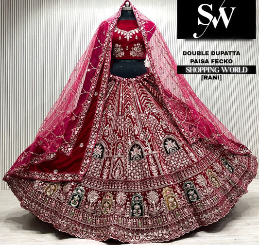 Rani pink double dupatta Lehenga