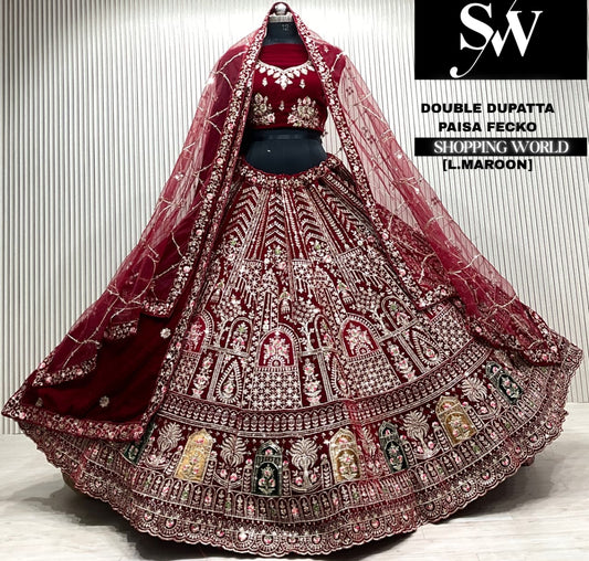 Rani pink double dupatta Lehenga