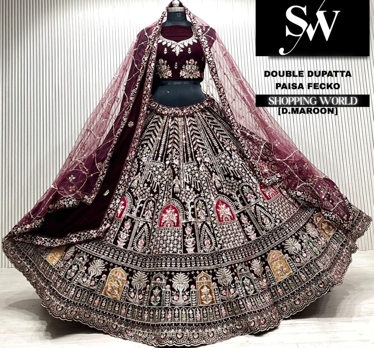 L.maroon double dupatta Lehenga
