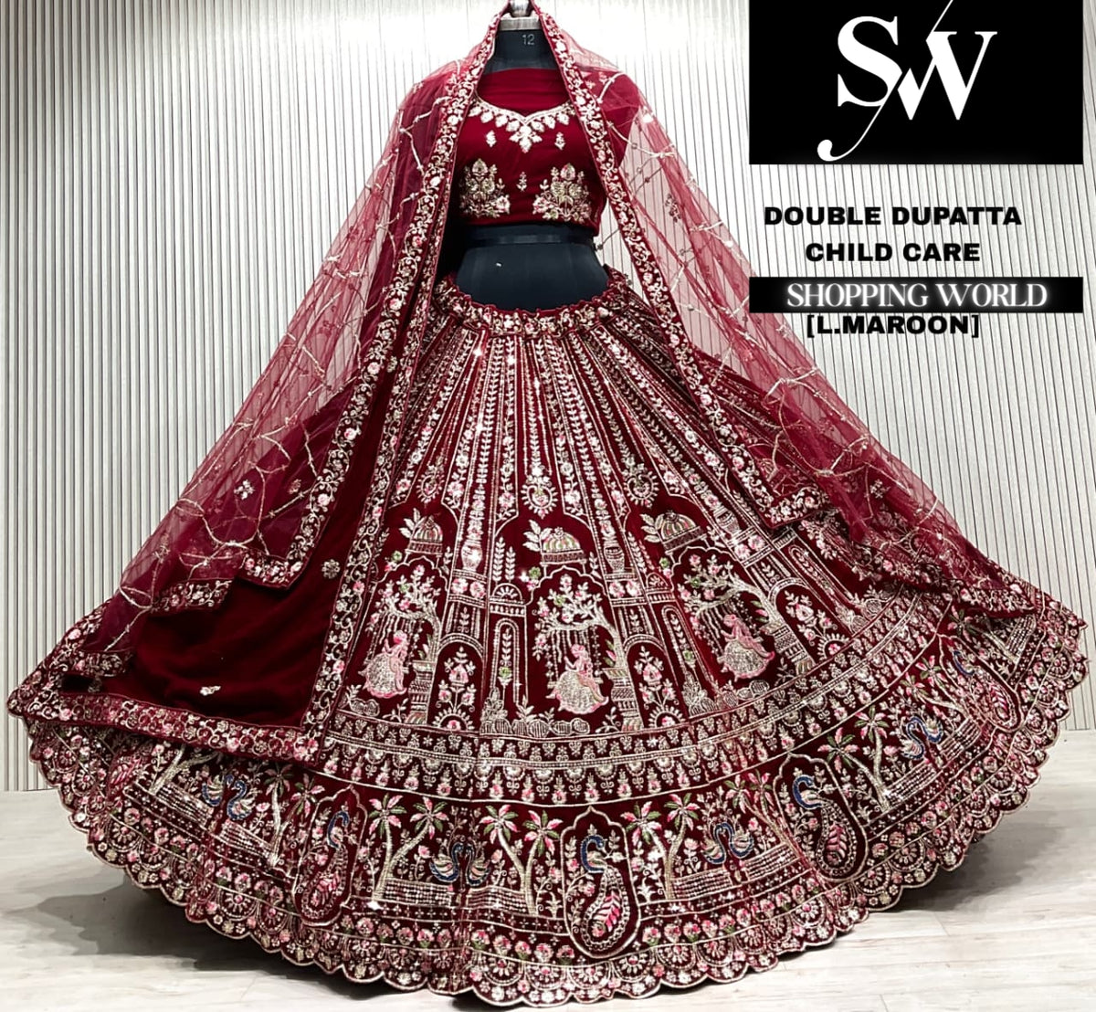 Rani pink double dupatta Lehenga
