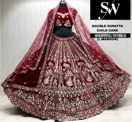 D.Maroon double dupatta Lehenga